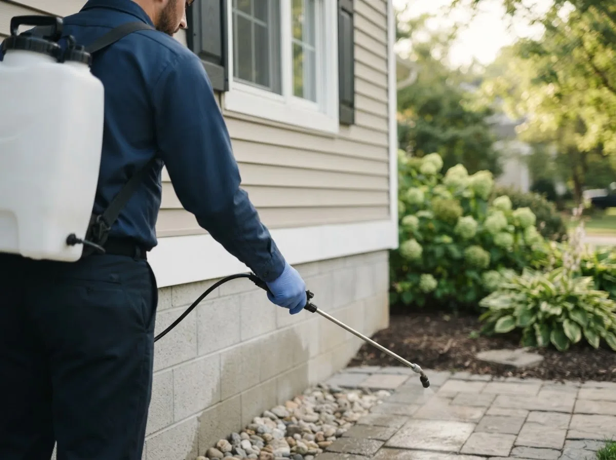Pest control technician inspecting a home in Camden, NY